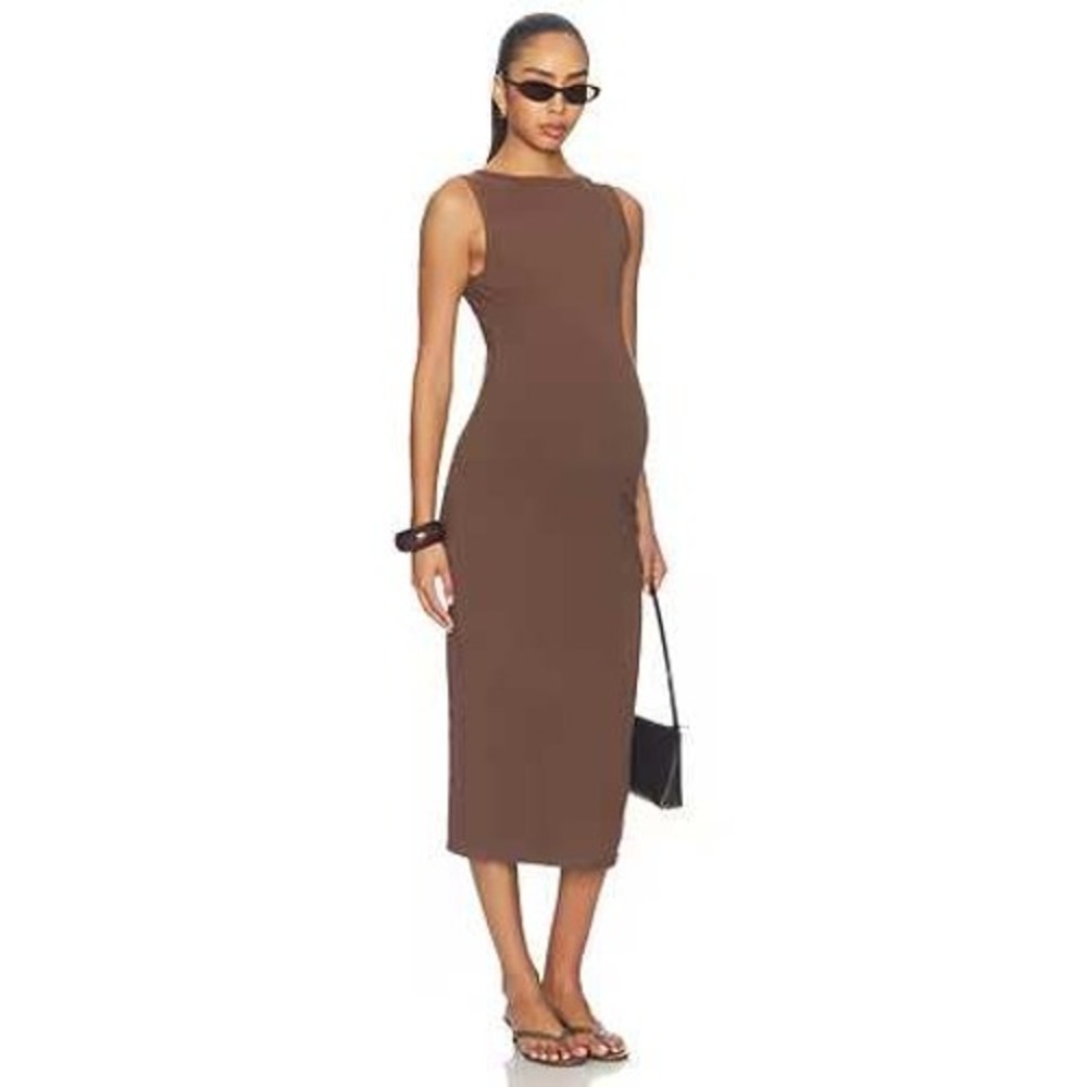 Bumpsuit Womens Light Tan Sleeveless High Neck Maternity Midi Dress Size M